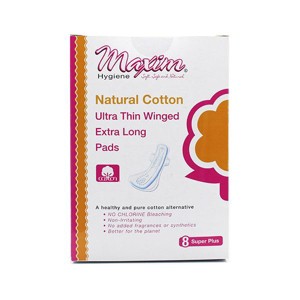 Maxim Hygiene, All Natural Cotton, Ultra Thin Winged Extra Long Pads, Super Plus Absorbency, Size 4 - 8Ct, CASE OF 12 - 1 of 3