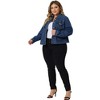 Agnes Orinda Women's Plus Size Button Up Long Sleeve Croped Denim Jean Jackets - 3 of 4