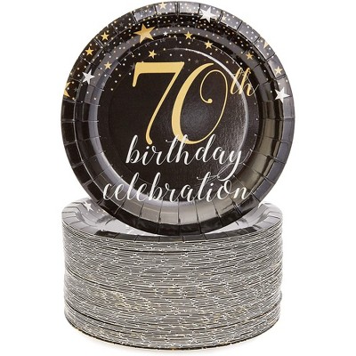 Blue Panda 80-Count 70Th Birthday Celebration Disposable Paper Plates 7 inches Black Party Supplies
