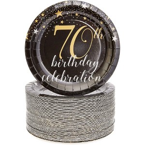 Blue Panda 80-Count 70Th Birthday Celebration Disposable Paper Plates 7 inches Black Party Supplies - 1 of 4