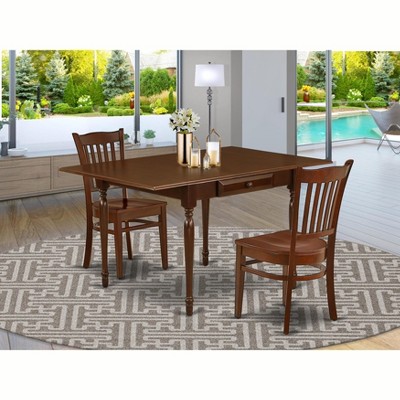East West Furniture 3 Pc Kitchen Table set - Robust Two 9-Inch Drop Down Leaves Solid Wood Dinette Table & 2 Wooden Seat Dining Chairs,  White