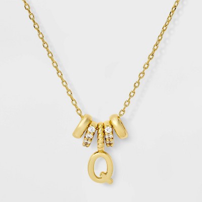 14K Gold Dipped Cubic Zirconia Rondelle Q Initial Necklace - A New Day™ Gold