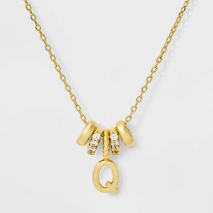 14K Gold Dipped Cubic Zirconia Rondelle Q Initial Necklace - A New Day™ Gold - 1 of 4