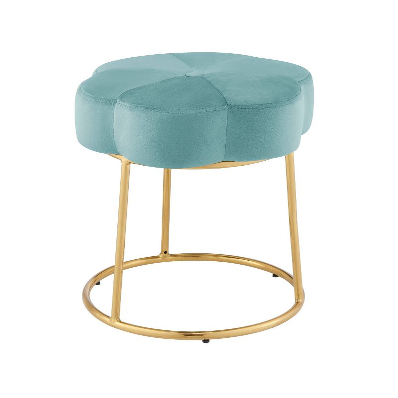 Seraphina Glam Velvet and Metal Flower Accent Vanity Stool Ottoman Teal - Linon, 5 of 11