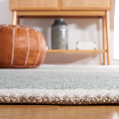 Turquoise and Ivory Striped Wool 4' x 6' Area Rug