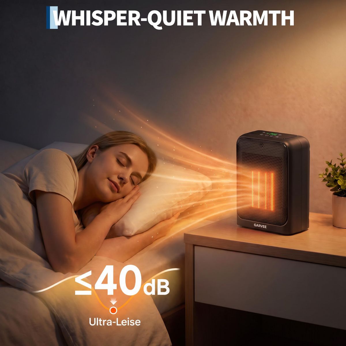 Ceramic Space Heater, 1500W Portable PTC Desk Heater, 3 Heating Levels & Fan Mode, Thermostat, Tip-Over Protection, Quiet for Office Bedroom - thumbnail 9