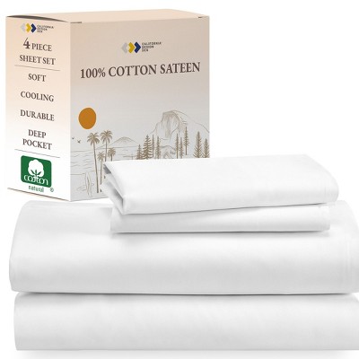 Soft 100% Cotton Sheets Set - Cooling Durable Sateen, Deep Pocket - by California Design Den