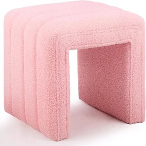 Modern Teddy Velvet Ottoman – Footrest, Vanity Stool, and Shoe Bench for Makeup Room, Living Room, Entryway, and Office Décor(Pink) - 1 of 4