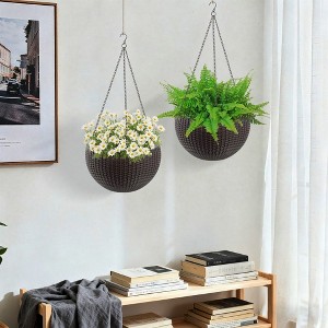 TUYOHW Set of 2 Self-Watering Hanging Planters,13.4'' Rattan Planter with Water Level Indicator,Large Capacity for Indoor Outdoor Balcony Decor - 1 of 4
