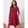 INSPIRE CHIC Women's Long Sleeve Round Neck A-Line Swing Knee Length Dress with Pockets - 3 of 4