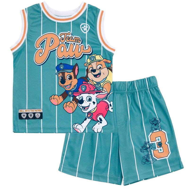 PAW Patrol Chase Marshall Rubble Mesh Jersey Tank Top and Basketball Shorts Athletic Outfit Set Toddler, 1 of 8