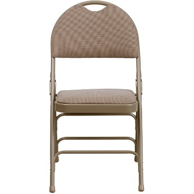 Hercules Series Premium Beige Fabric High-Back Metal Folding Chair