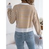Women's Color Block Cardigan V-Neck Button Front Sweater Short Knit Open Front Coat Khaki M - 3 of 4