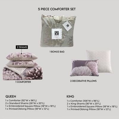 King Purple Cotton Reversible Floral Comforter Set