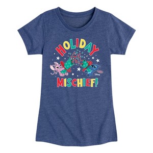 Girls' - Lilo and Stitch - Holiday Mischief Christmas Fitted Short Sleeve Graphic T-Shirt - 1 of 4