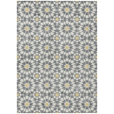 Gray Ivory And Gold Floral Medallion Washable Indoor Outdoor Area Rug