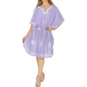 HAPPY BAY Women's House Daily Routine Evening Wear Mini Vacation Cover-Up Bikini Short Sleeve Caftan for Women Coverup Tunic Dress 2X-3X Purple, Solid - 1 of 4