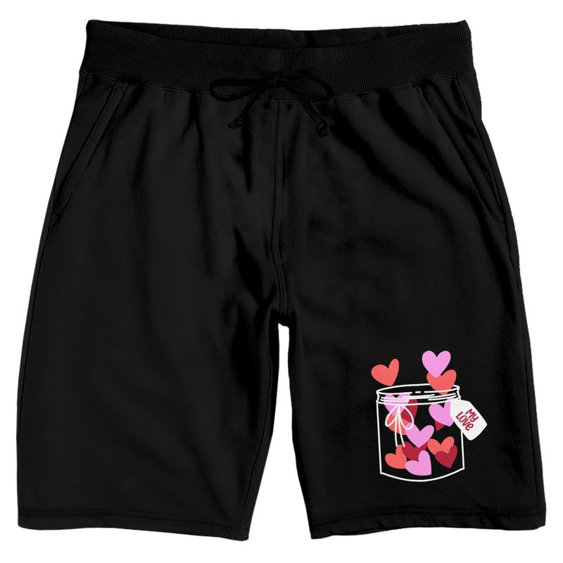 Valentine's Day Jar of Hearts Men's Black Lounge Shorts, 1 of 4
