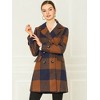 Allegra K Women's Notched Lapel Double Breasted Winter Plaids Overcoat - 2 of 4
