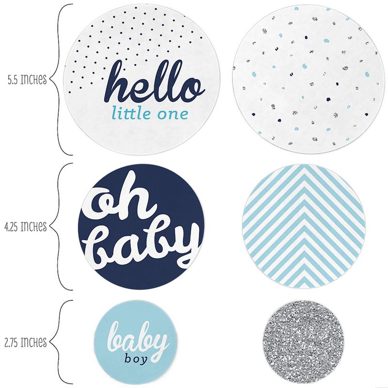 Big Dot of Happiness Hello Little One - Blue and Silver - Baby Shower Giant Circle Confetti - Boy Baby Shower Decorations - Large Confetti 27 Count, 2 of 8