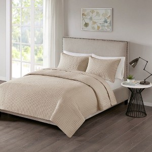 Sapphtopaz 3 Pcs Reversible Comforter Set with Square Check Pattern Bedding Set Quilt Set 1 Quilt, 2 Pillow Shams, Machine Washable - 1 of 4