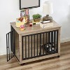 Furniture Dog Crate with Pull-Out Bowls, Wood Dog Kennel End Table with Wheels & Flip-Top, Indoor Pet House for Small to Medium Dogs/Cats - 2 of 4