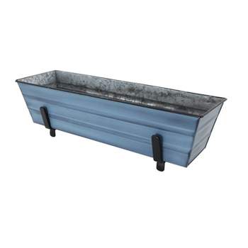 Small Galvanized Metal Rectangular Planter Box with Brackets for 2" x 4" Railings Nantucket Blue - ACHLA Designs
