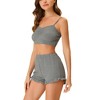 cheibear Women's Sleepwear Knit Pajamas Spaghetti Strap Runch Front Cami Lounge Pajama Set - 2 of 4