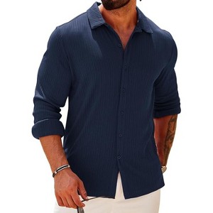 COOFANDY Athletic Fit Dress Shirts for Men Ribbed Knit Textured Button Down Shirts - 1 of 4