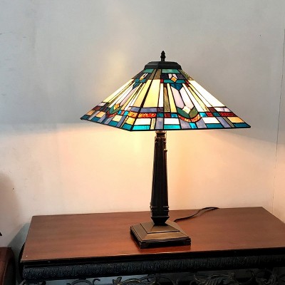 Irwin Dark Antique Bronze Adjustable Tiffany-Style Table Lamp with Stained Glass Shade