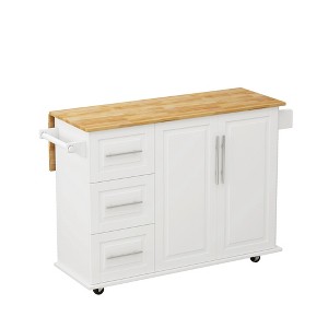 Racxily 43.31" Kitchen Island Cart with 2 Door Cabinet and Three Drawers, Spice Rack, Towel Rack - 1 of 4
