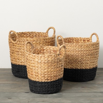 Sullivans 14.5", 13.75" & 13" Bi-color Banded Woven Baskets Set Of 3 ...
