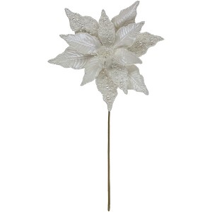 Northlight 22" Pearl White Glittered Poinsettia Christmas Stem Spray - 1 of 4