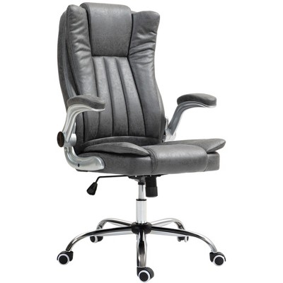PDTEND Microfiber High Back Executive Office Chair with Padded Flip-up Arms,  Adjustable Height & Tilt, Gray