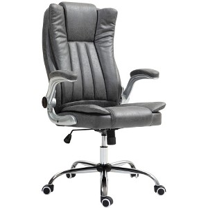 PDTEND Microfiber High Back Executive Office Chair with Padded Flip-up Arms,  Adjustable Height & Tilt, Gray - 1 of 4