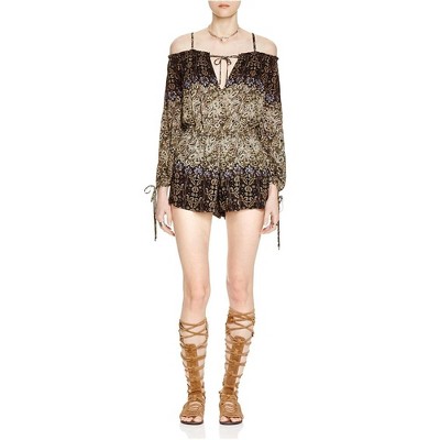 Free People Womens Off-The-Shoulder Floral Romper Jumpsuit