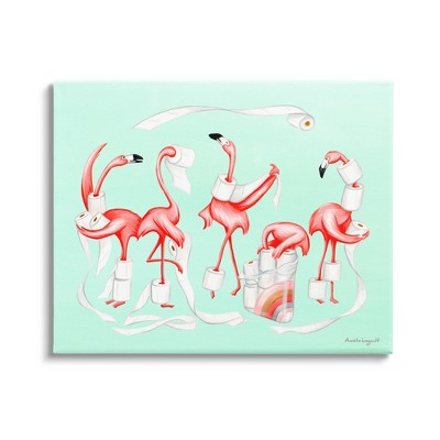 Stupell Industries Silly Flamingos Toilet Paper Canvas Wall Art