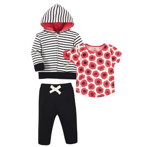 Touched by Nature Baby and Toddler Girl Organic Cotton Hoodie, Bodysuit or Tee Top, and Pant, Poppy Toddler - 1 of 4