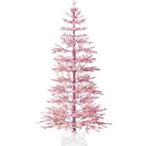 Best Choice Products Pre-Lit Flocked Sparse Christmas Tree 7.5ft Artificial Pine Tree, w/White & Multicolored LED Lights - Pink - 1 of 4
