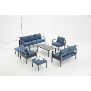 Cesicia 7-Piece Patio Sofa Set with Coffee Table for Backyard, Porch & Poolside，Black Frame and Brown Cushions - 1 of 4