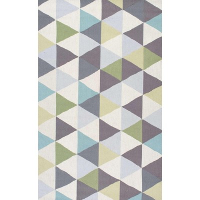 Nuloom Bianca Geometric 2x8 Wool Runner Rug for Living Room Bedroom Dining Room Entryway Hallway Kitchen, Green/Dark Purple
