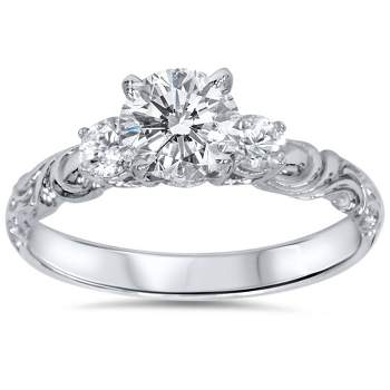Pompeii3 3/4ct Vintage 3 Stone Diamond Engagement Ring 14K White Gold - Size 7