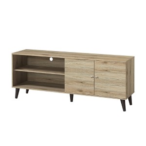 63" Mid-Century Modern TV Stand with 2 Storage Shelves and 1 Cabinet for Living Room - 1 of 4