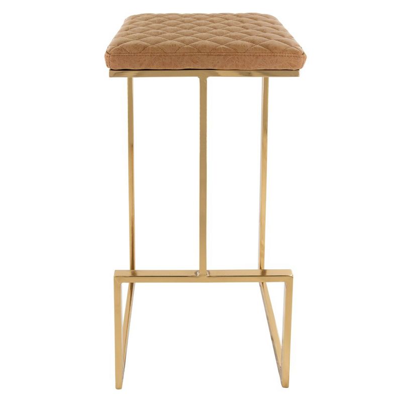 LeisureMod Quincy Leather Bar Stool with Gold Metal Frame, 3 of 9