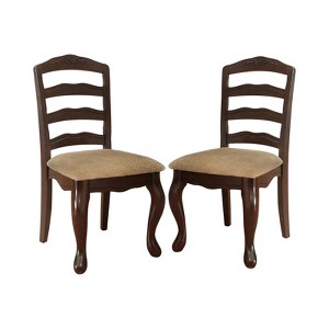 Set of 2 Danburn Floral Accented Ladder Back Side Chair Dark Walnut - ioHOMES, Brown