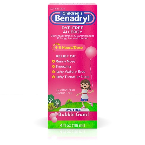 Children's Benadryl Dye-free Allergy Relief Liquid - Bubble Gum ...