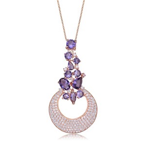 Guili Rose Gold Plated Clear and Purple Cubic Zirconia Pendant Necklace Designed for Graceful Style and Sparkle with a Chic Finish - 1 of 3