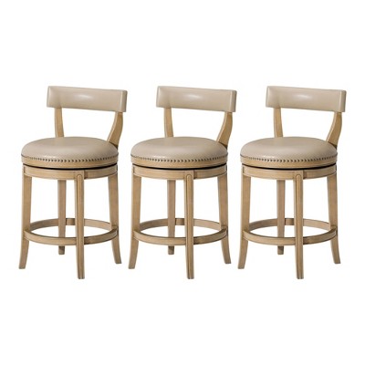 Maven Lane Alexander Rotating Low Back Kitchen Stool in Vegan Leather Seat, Set of 3