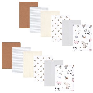 Hudson Baby Flannel Burp Cloth 12pk, Farm World, One Size - 1 of 4