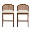 Armless Indoor Wooden Counter Stools Set of 2,Modern Fabric Upholstered Counter Height Bar Stool,Curved Rattan Back Boho Bar Chair-Coolbibila - 2 of 4